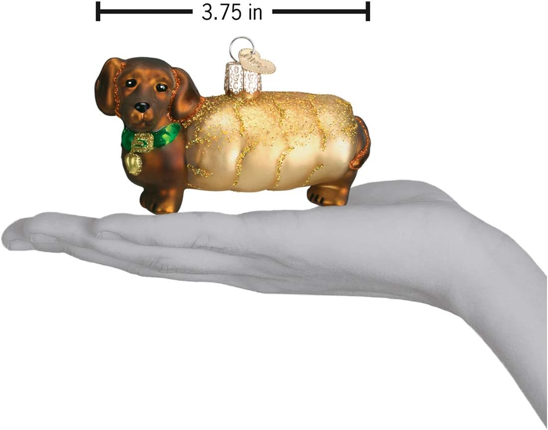 Old World Christmas Wiener Dog (Dachshund) Glass Blown Ornament for Christmas Tree, Handcrafted Holiday Decoration, Dog Collection