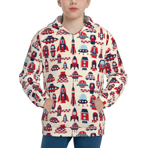 Rocket Pattern Kid Hoodies Boys Sweatshirts Girls Pullover with Pocket