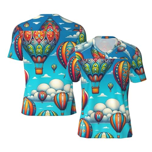 Stylish Athletic Sports Jersey Hot-Air-Balloon Men's Rugby Jersey Medium Black