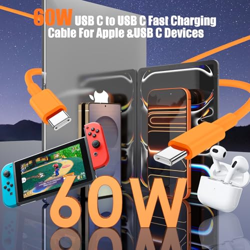 Image of 3-Pack Orange [3.3FT+6.6FT+10FT] 60W USB C to USB C Cable, Type C Fast Charging Cable for iPhone Air 17 16e 16 15 Pro Plus Pro Max，for Galaxy S25, for iPad Pro /Air /mini, for MacBook Pro /Air and More