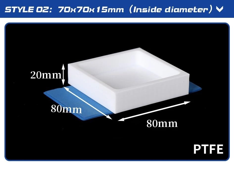 Piastra di Petri circolare in PTFE for evaporazione da laboratorio, 1 pz | Materiale PTFE premium, resistente agli acidi e al calore((02)70x70x15mm)