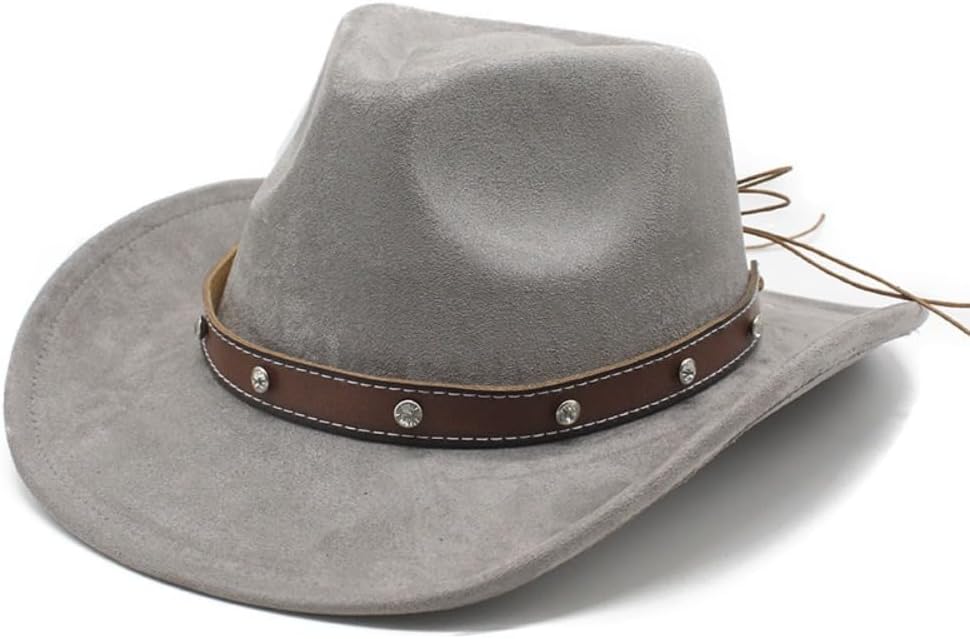 Western Cowboy Hat with Decorative Chain Band, Blue, Wide Brim