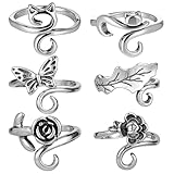 Cobee 6 Stück Häkelringe Finger, Verstellbare Häkelringe Strickschlaufe Finger Offene Garnführung Metall Häkelring Crochet Ring Geflochten Fingerhut Häkeln Zubehör für Strickarbeiten