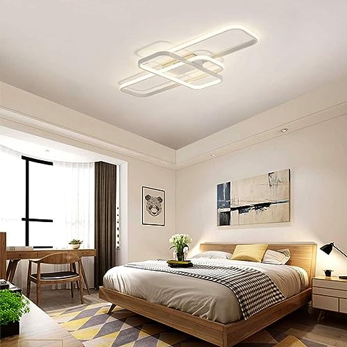Plafonnier LED flush mount lustre géométrique blanc dimmable télécommande pour salon - 7