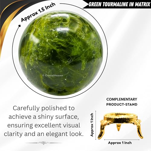 Image of Certified Green Tourmaline in Matrix Crystal Ball for Meditation - Premium Crystal Vastu Items for Home and Feng Shui Items for Good Luck - Ideal for Pooja Supplies and Spiritual Practices (1.5 inch Inch)