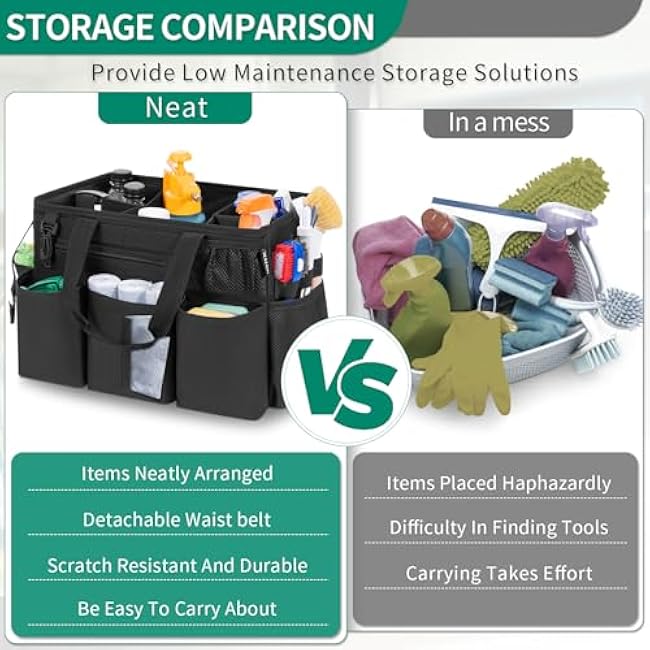 Wearable Cleaning Caddy Bag for Cleaning Supplies, Large Capacity Cleaning Organizer Tote Bag Kitchen Cleaning Supplies Storage Bag for Cleaners Housekeepers (Black)