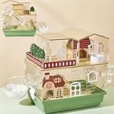 12 in 1 Clear Acrylic Hamster Cage with All Accessories,13.5''L* 10''W* 15''H Dwarf Hamster Cage,Magnetic Connection Small Hamster Enclosure,Garden Style Wooden Mouse Cage for Pet Mice(2-Layer,Green)
