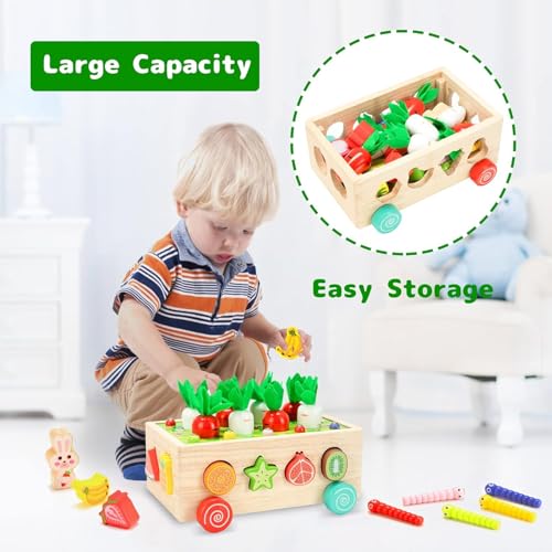 Image of Montessori Wooden Toy, Magnetic Fishing Game, Motor Skills, Carrot Harvest, Vegetables Sorting & Stacks, Educational Gift for Toddlers Kids Ages 1 2 3 4 5