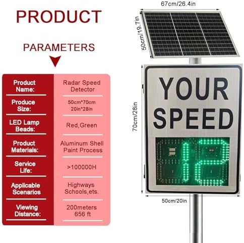 20"x 28" & 24"x 35" Solar Powered Radar Speed Sign - LED Speed Display for Traffic Safety, Weatherproof Aluminum Alloy, Ideal for Highways & Roads