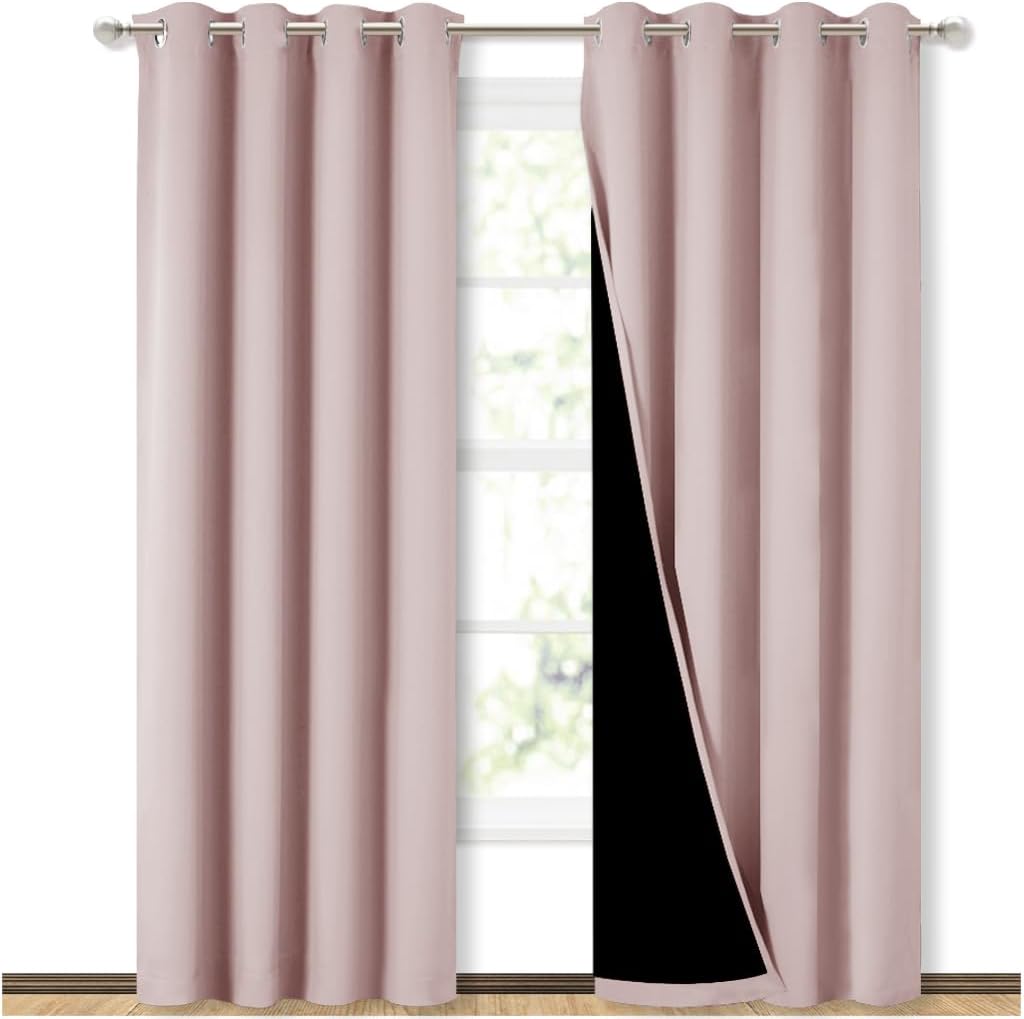 NICETOWN 100% Blackout Curtain Panels in Blush Pink, 84" x 52" (2 pcs)