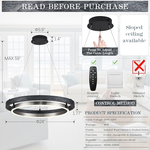 Image of LED Ring Chandelier Dimmable Black Brushed Nickel Chandeliers