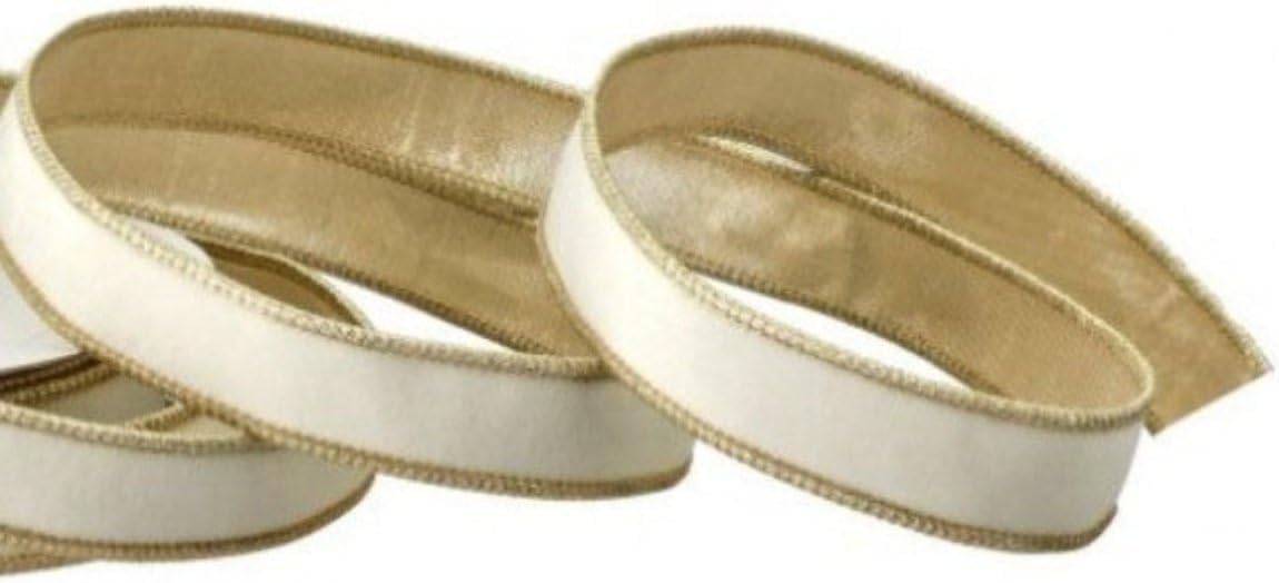 1 Inch Velvet Ribbon with Platinum Edge, Ivory White, 10 Yards, Wired Premium Polyester for Gift Wrapping, Crafts, Holiday Decor, Wedding, Floral Arrangements