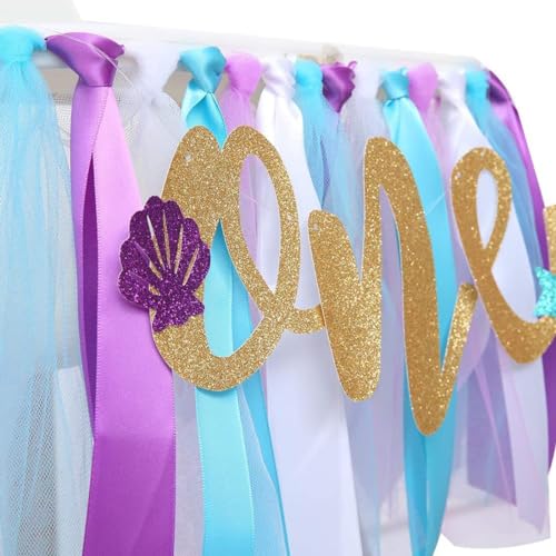 Image of Mermaid HighChair Banner 1st Birthday High Chair Banner Girl Mermaid High Chair Skirt Under The Sea Birthday Party for Girls Boys 1st Birth Party Baby Shower Decorations Highchair Garland