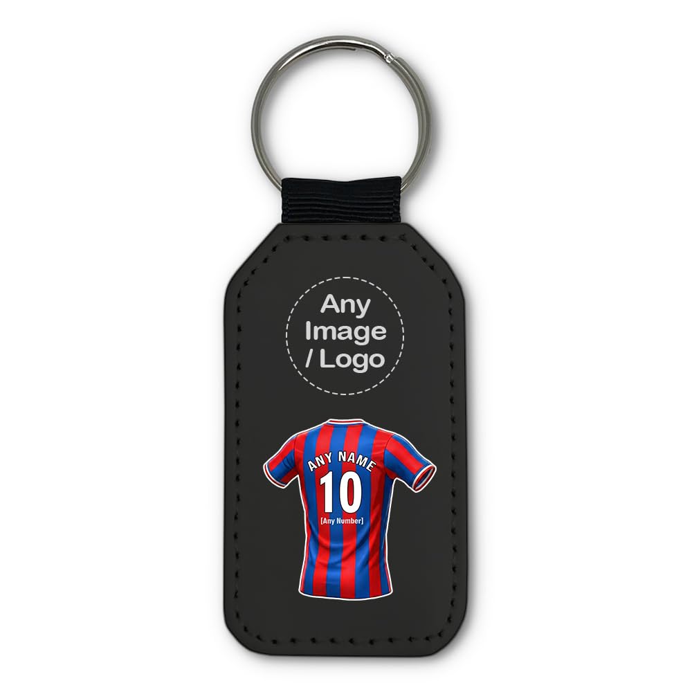 UNIGIFT Personalised Gift - South London Football Fan Black Rectangle Keyring (Red and Blue Stripes Jersey Design) Custom Name Keychain - Croydon SE25 Club