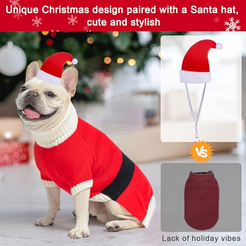 Image of BEAUTYZOO Dog Christmas Sweater for Small Medium Dogs Girls Boys, Dog Santa Claus Costume Outfits with Hat & Leash Hole, Turtleneck Knitted Pullover Xmas Puppy Sweaters Cold Weather Clothes, Red XS