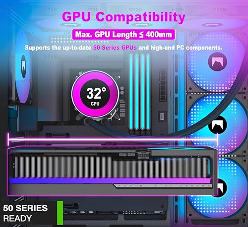 Image of H1 HYXN ATX PC Case - Pre-Installed with 7 PWM ARGB Fans - Dual Cavity Mid-Tower PC Gaming Case - with Type-C - Can Hold up to 3X 360mm Radiator Support simultaneously (Black, H1)