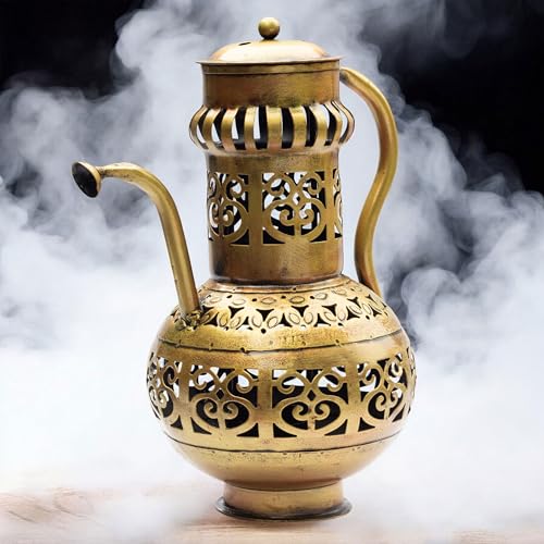 Traditional Tealight Holder & Sambrani Burner - Multi-Functional Metal Decor Piece for Home, Spiritual, Yoga, Meditation, Aromatherapy, Camphor, Dukhni Burning - 10x6.5 Inch (Surahi) — photo — 3 of 9