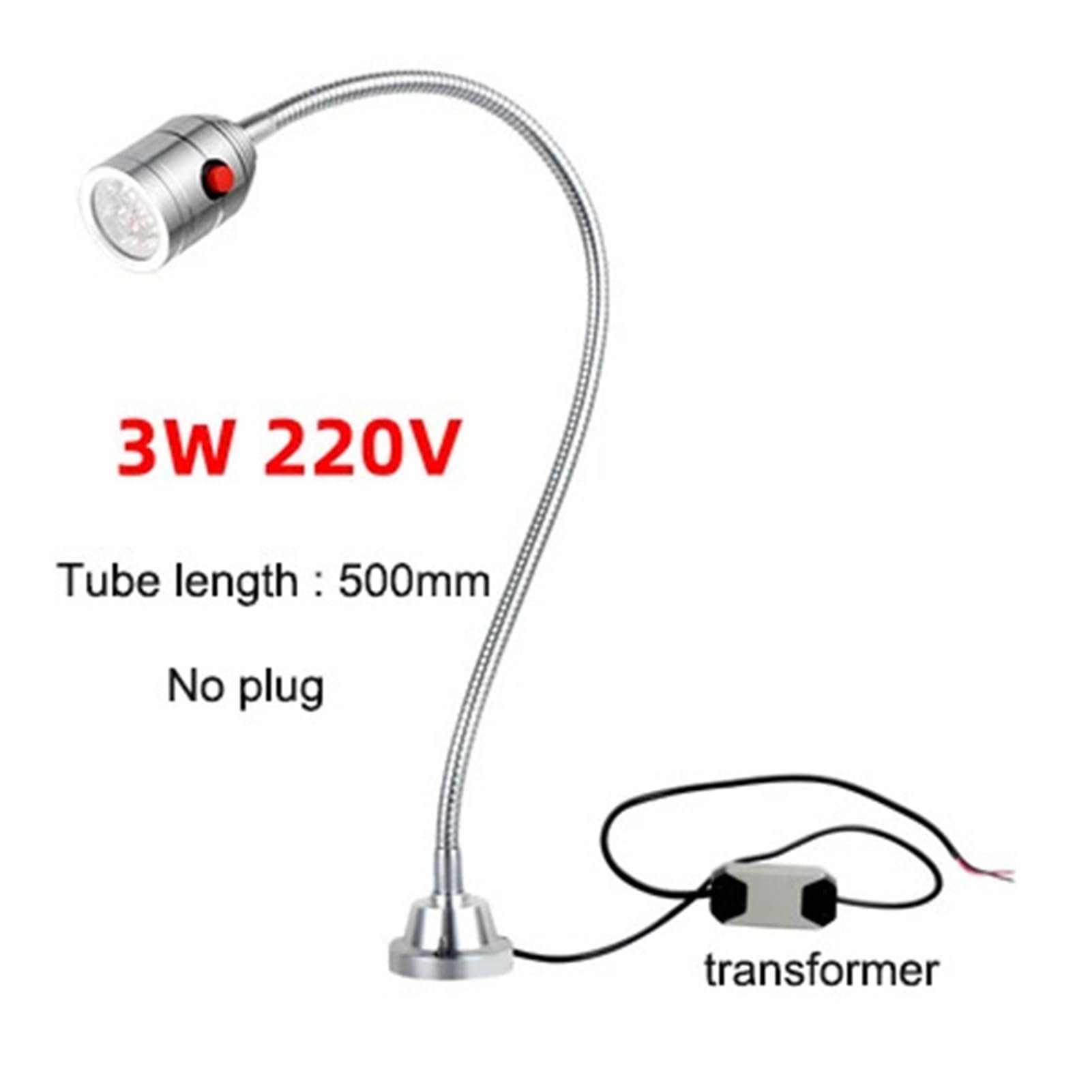 Tokarka światło robocze LED obrabiarka, lampa robocza 110 V, 220 V, jadeitowa lampa do rzeźbienia, przemysłowe oświetlenie punktowe, lampa stołowa, 1 W, 3 W, 5 W (3 W, 500 mm UK)