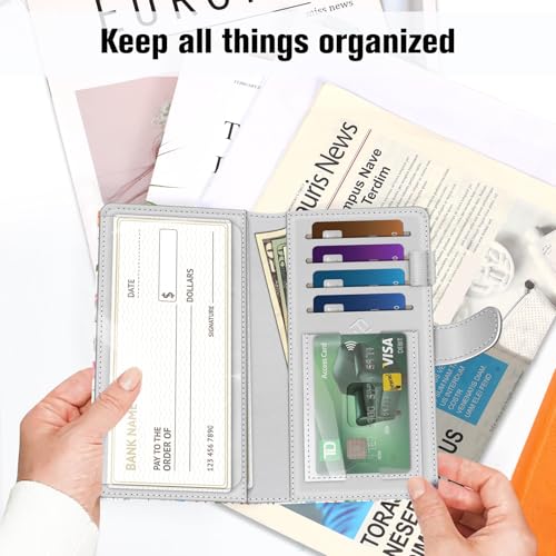 Image of FINTIE Checkbook Cover for Personal Checkbook, RFID Blocking Big Capacity Standard Register Duplicate Checks with Pen Holder, Cards Slots (Flower Fantasy)