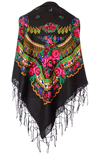 Scarf Wrap Traditional Ukrainian Polish Fringed Floral Neck Head Shawl