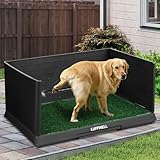 LUFFWELL Dog Grass Pad with Tray & Drawer, Indoor Dog Potty Training System, 2 Reusable Turf Pads, 3 High Walls for Splash Protection, Easy-Clean Urine Collection Drawer for Small/Medium Dogs