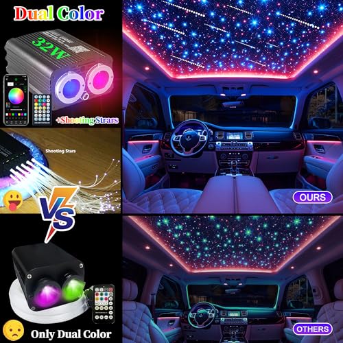 Image of Dual-Color Starlight Headliner Kit - 1300pcs 0.03in 13.5ft Fiber Optic Star Lights for Car with 32W RGBW, Shooting Meteor & Music Sync, APP /Remote Control for Car Roof /Bedroom Ceiling