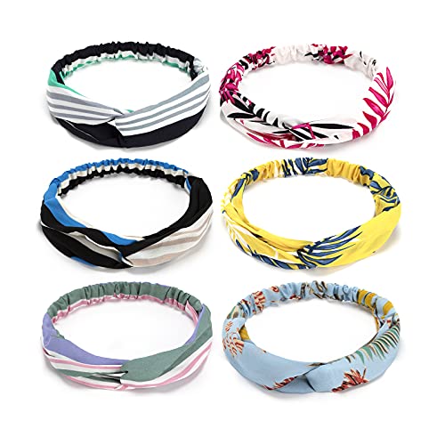 6Pack Twist Knot Headbands for Women Boho Fashion Headbands Floral Knot Cute Headband Casual Stretch Twist Turban Headbands Cross Elastic Twisted Head Wrap Hair Accessories for Women