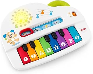 Fisher-Price Babys erstes Keyboard - tragbares Spielzeugklavier mit 4 Spielmöglichkeiten, Liedern, Lichtern und Geräuschen, spielerisches Lernen, Version: Polnisch, GFK02