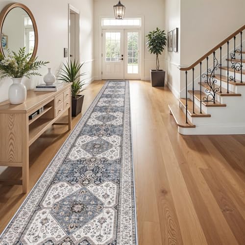 RUUGME Washable 3x20 Runner Rugs - Hallway Runner Rug for Living Room Stain Resistant Carpet with Non Slip Backing Vintage Rugs for Bedroom Kitchen Floor Decoration Mat 3x20 Navy
