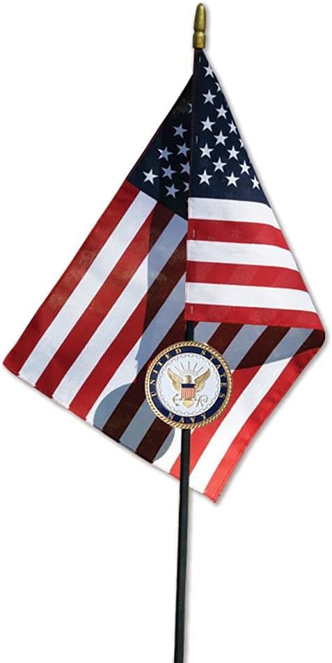 US Navy Veteran Grave Marker with American Flag - 30" Tall Cemetery Graveside Memorial with Officially Licensed Military Seal - by Allied Flag