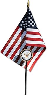 US Navy Veteran Grave Marker with American Flag - 30" Tall Cemetery Graveside Memorial with Officially Licensed Military Seal - by Allied Flag