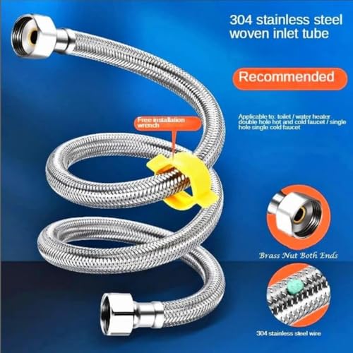 Image of 6 Inch 304 Stainless Steel Connection Pipe | Pack of 2 | Rust-Free, Leakproof Flexible Hose Pipes for Geyser, Basin & Sink, Toilet, Hot Cold Mixer Faucets | Silver | 6 Inch (15 cm)