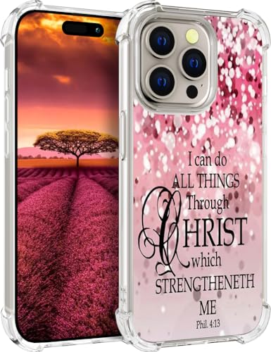 Anti-choc coque iPhone 15 Pro Max silicone transparent Bible rose femme