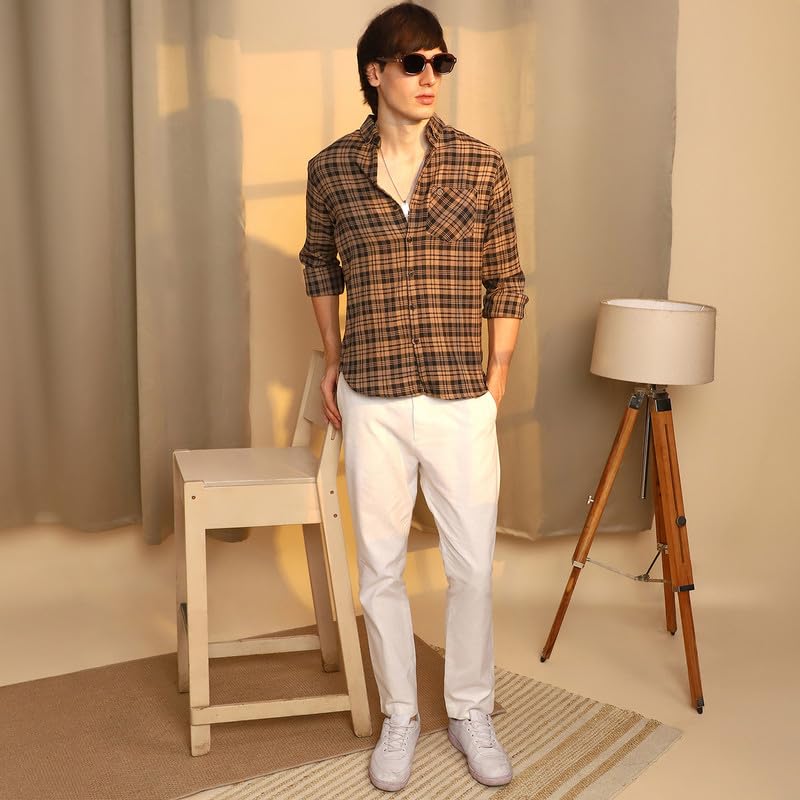 Image of CAHOOT Men's Gingham Shirt | Casual Wear | Spread Collar | Long Sleeve | Button Closure | Shirt Crafted with Comfort Fit for Everyday Wear