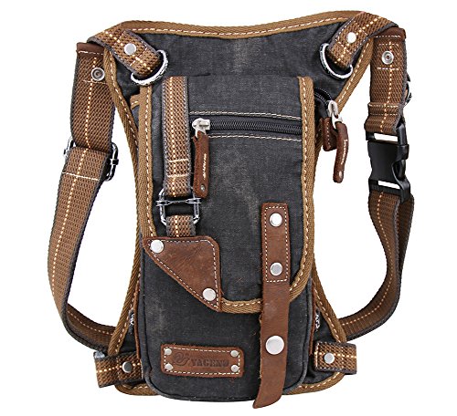 Genda 2Archer los Hombres Bolsa de Pierna Lienzo Jean, Bolso de la Correa de la Cintura, Bolso Táctico (negro)