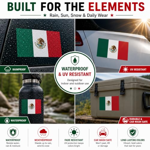 Image of Mexican Flag Vinyl Flag Stickers, Car Decals, Waterproof Indoor Outdoor, Laptop Stickers, Car Bumper, Mexico Flag, 5 x 3 Inches, Set of 3
