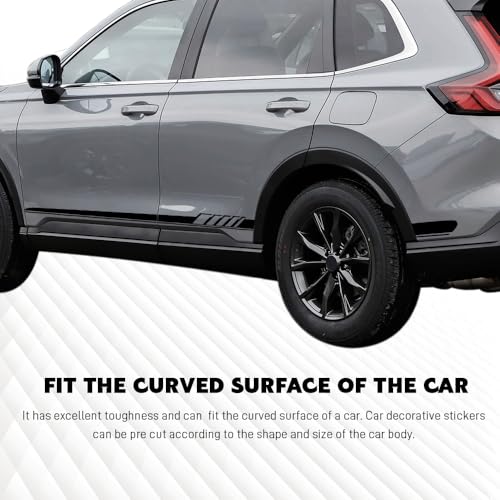 Image of 2PCS Car Side Skirt Decals, Auto Body Large Stickers, Waterproof PVC Racing Long Stripes Personalized Stickers, Car Stripe Stickers Decor Racing Accessories for Cars Trucks SUVs (Black)