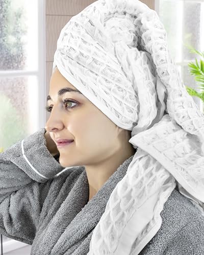 tintiminy - Extra Large Waffle Cotton Hair Towel, Ultra Soft