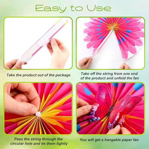 Image of Affrolling 21 Pcs Butterfly Flower Paper Fan, Butterfly Birthday Decorations, Colorful Party Decoration for Garden, for Wall Hanging Flower Decor Birthday Garland Backdrop for Tea Party
