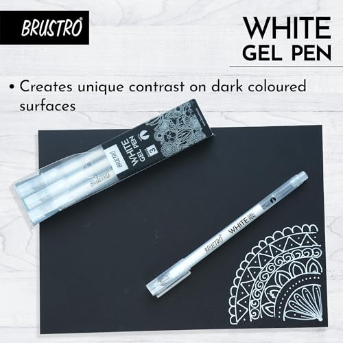 BRUSTRO White Gel Pen | Tip size -1 mm|Pack of 3 | Ideal for Students and Adults, Drawing, Mandala Arts, Students, Office Use, Writing, Pen Set (Image - 4)