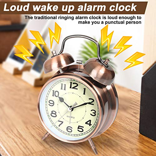 Ayrely® Super Loud Alarm Clock For Heavy Sleepers Adults,Twin Bell Retro 4 Inch Silent Non-Ticking Quartz With Backlight, Alarm Clocks For Bedrooms Bedside(Copper Red) #TOP4