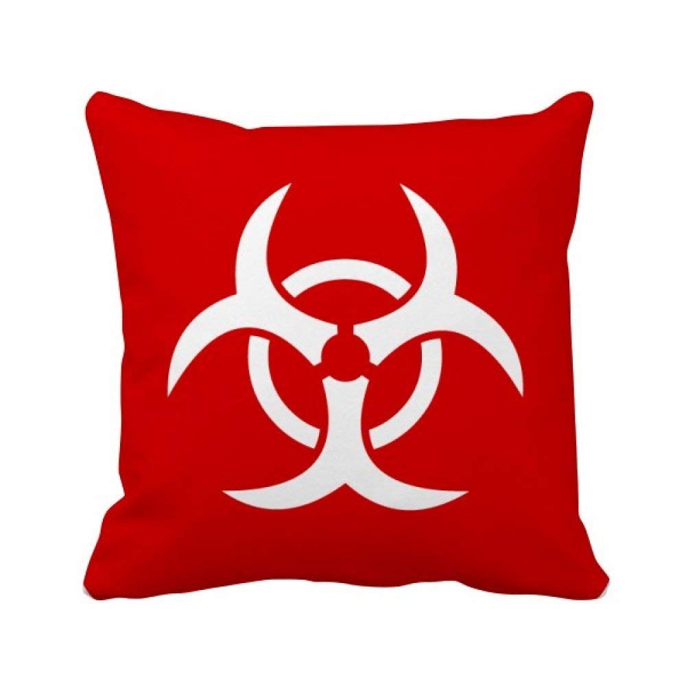 Housse de coussin rouge carré motif avertissement pour décoration canapé maison