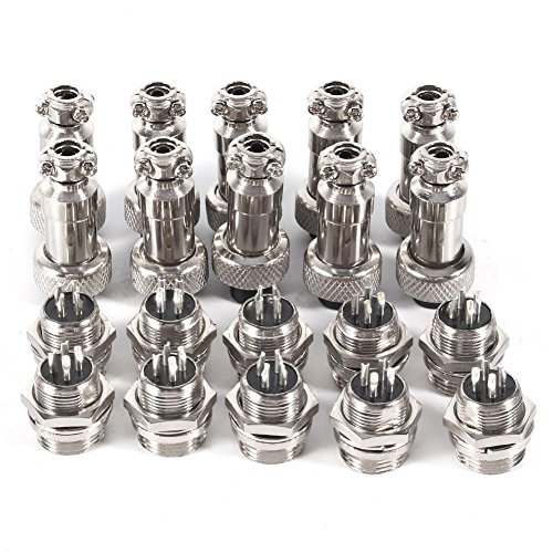 Walfront GX12 10 Set Conector de Aviación Enchufe de Alimentación 2/3/4/5/6 Pin 12 Mm Enchufe de Aviación Macho + Hembra Accesorios Conector de Enchufe de Metal Niquelado de Zinc 300V 5a