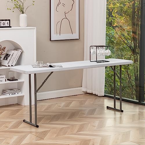 Image of BTEXPERT 6-Foot - 72 inch Long White Granite Plastic Folding Seminar Training Table Portable 18 inch Wide Narrow, 29 inch High, Events Indoor Outdoor Lightweight Set of 5