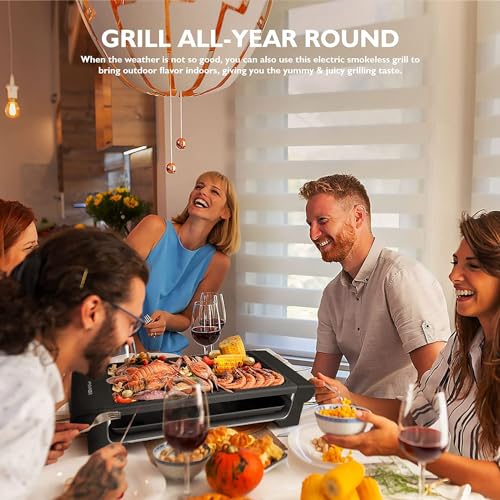 FIMEI Electric Grill 1400W, Non-Stick Electric Smokeless Barbecue Grill with 6 Gear Temperature Adjustment, Easy Clean, Suitable for Outdoor and Indoor barbecue, Family Party BBQ - Image 6