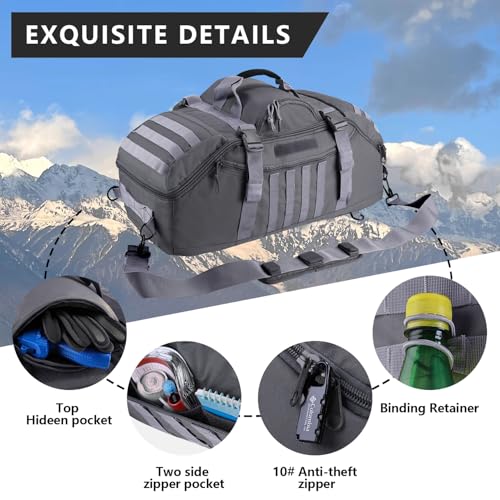 Image of Hannibal Tactical 65L Large Duffle Bag, 3-in-1 Tactical Backpack MOLLE Pack for Sports, Gym, Outdoor, Grey