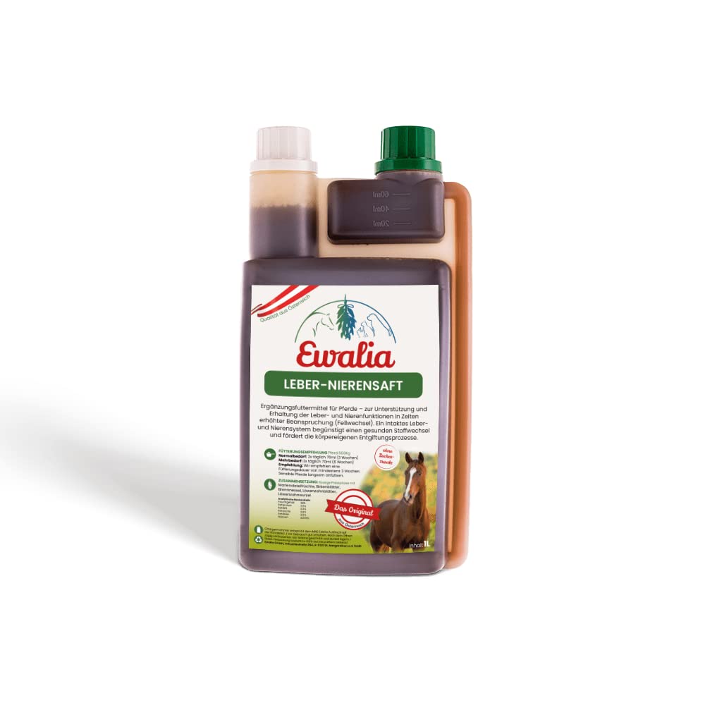 EWALIA Leber-Nierensaft | 1 l | Ergänzungsfuttermittel für Pferde | Mit abgestimmten Kräutern