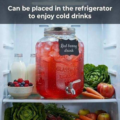 Image of 2 Gallon Glass Drink Dispenser For Parties,Beverage Dispenser,Lemonade Dispenser with 304 Stainless Steel Spigot Leakproof for Sun Tea, Picnic,Homemade Juice