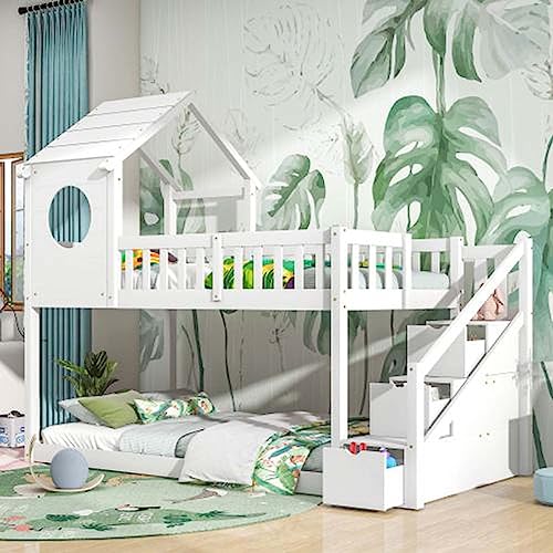 Baumhaus Kinderbett, Ins und aus dem Bett kommen, Doppelbett, Kinderbett in...