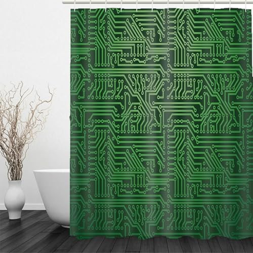 Rideau de douche vert motif chips en textile polyester résistant à la moisissure